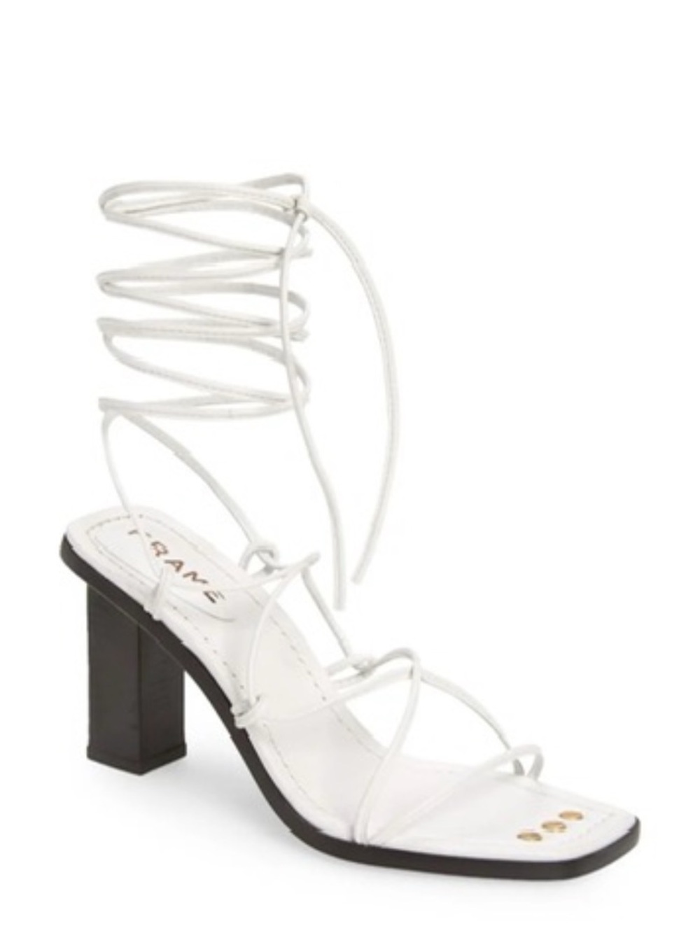 FRAME Square Toe  Strappy White Leather Heeled Sandals